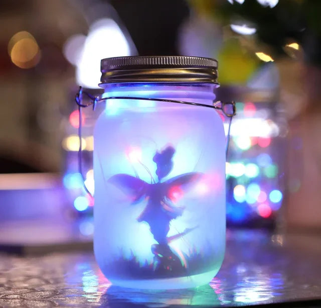 Glass Fairy Lamp - Solar Mason Jar Lantern, IP65 Waterproof Outdoor Hanging Light