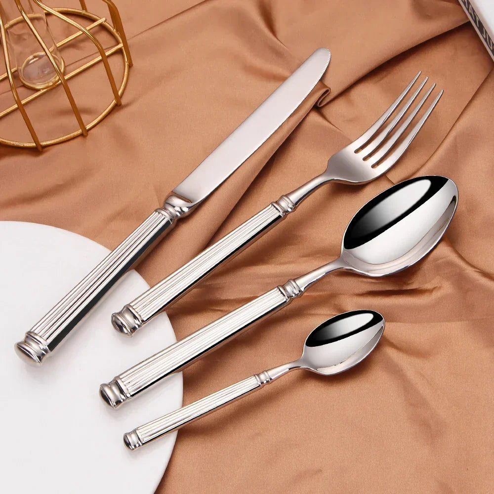 Premium Stainless Steel Cutlery Set – 304 Mirror Finish Silverware for Everyday &amp; Formal Dining
