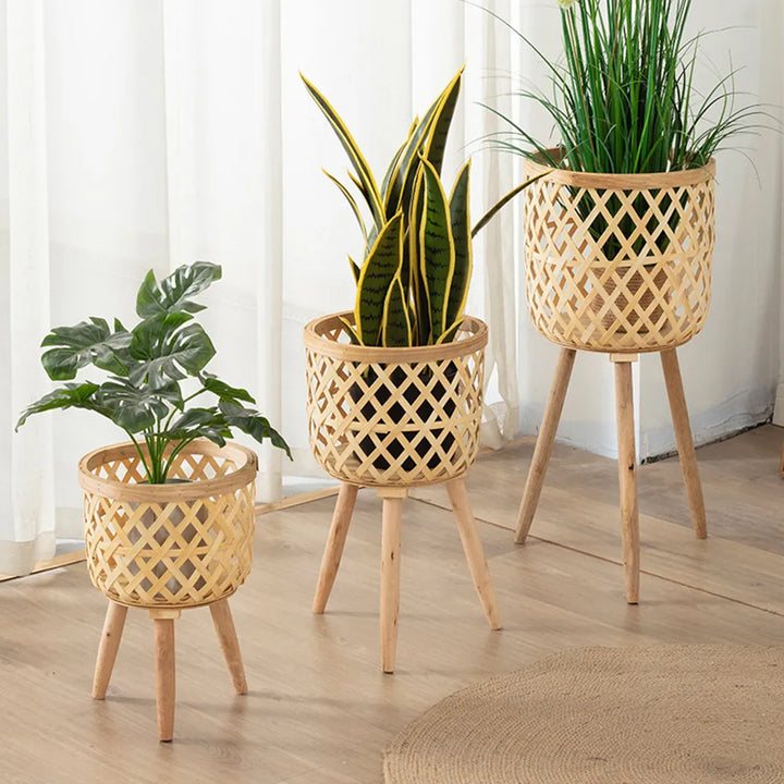 BowLift | Handcrafted Bamboo Woven Flower Pot with Stand Plant Flower Display Storage Stand DIY Storage Children&
