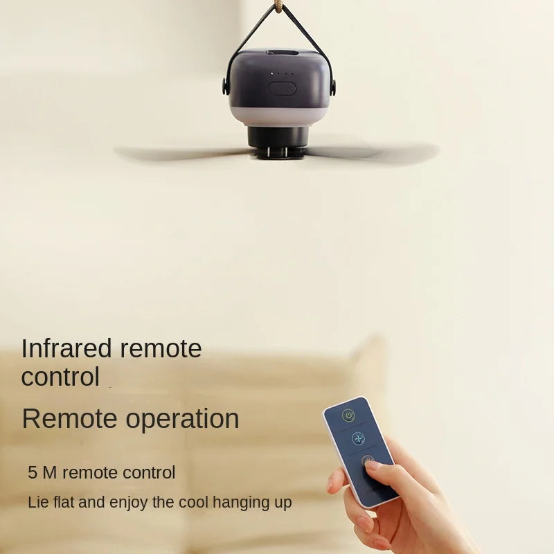 Portable Wireless Mini Ceiling Fan – USB Fan with Remote Control, Stand, Night Light for Home, Outdoor &amp; Camping |