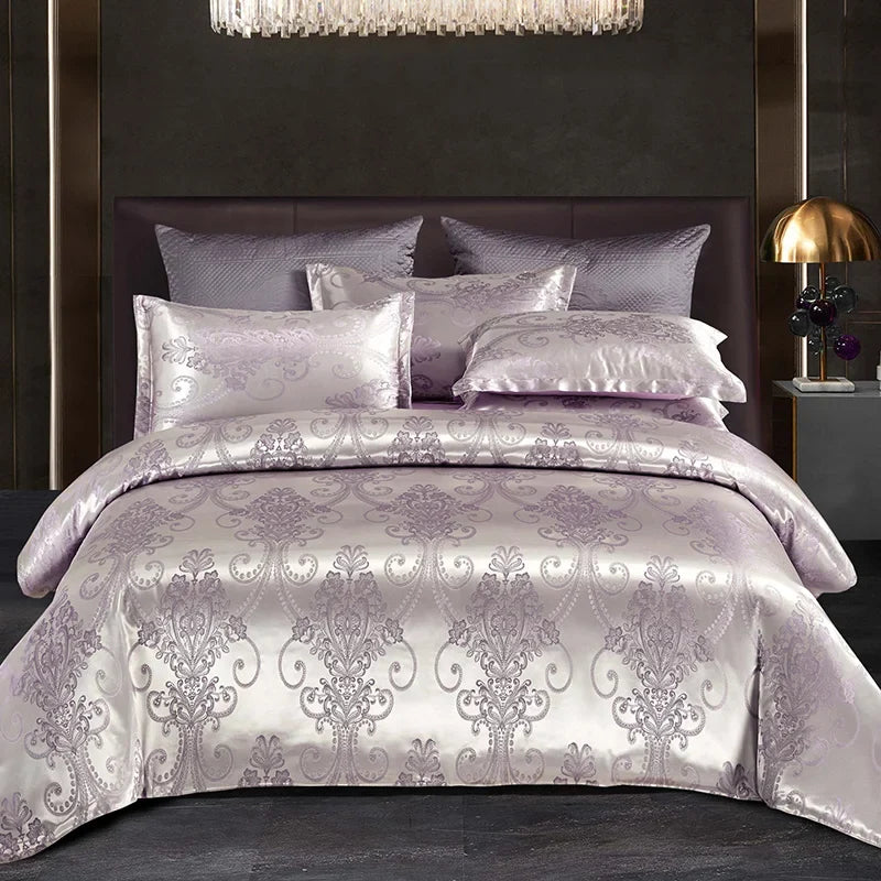 Satin Rayon Jacquard Duvet Cover Set 264x229cm – Luxury Summer Bedding for Comfortable Sleep &amp; Home Décor