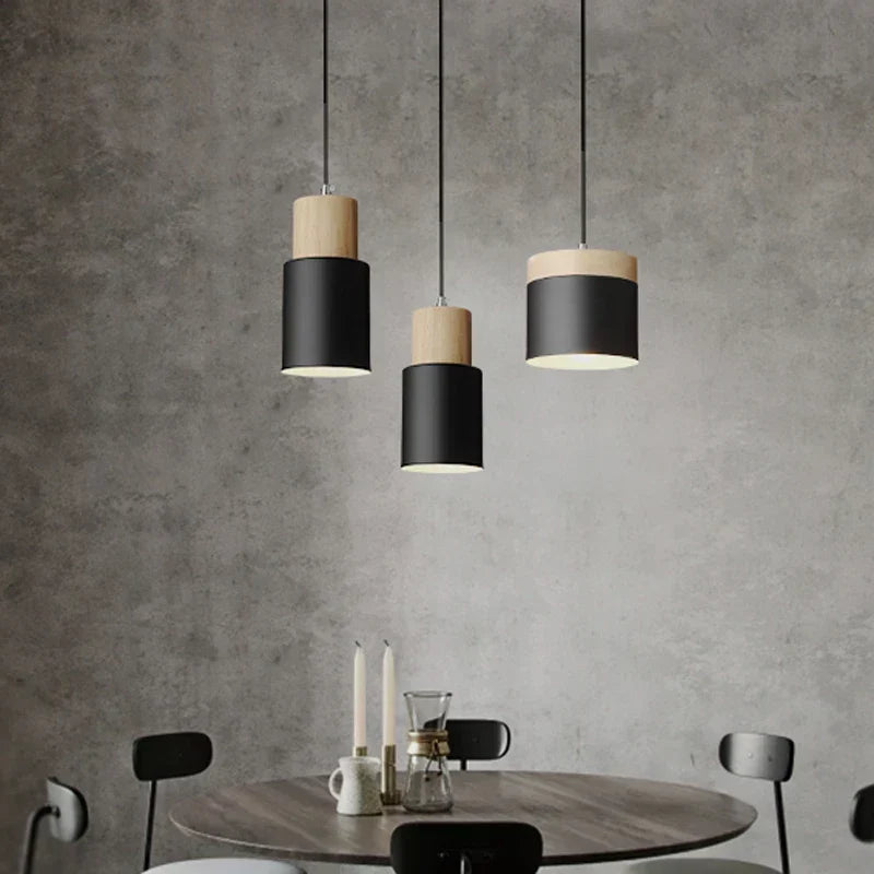 Nordic LED Pendant Lights Made of Metal and Wood - Modern Hanging Lamps for Dining Room and Kitchen