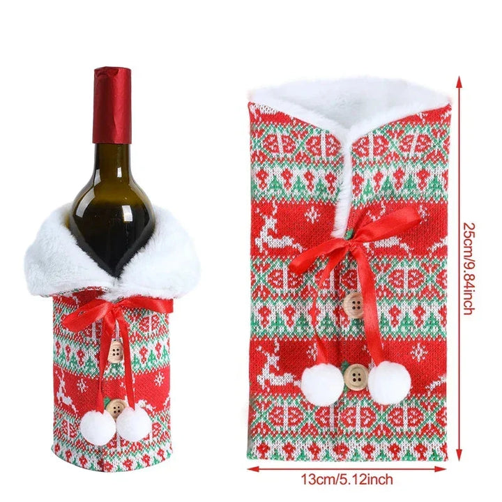 Christmas bottle cover with fur collar – festive cover for wine bottles, gnome decoration for Christmas, perfect as gift wrapping | Bowlift