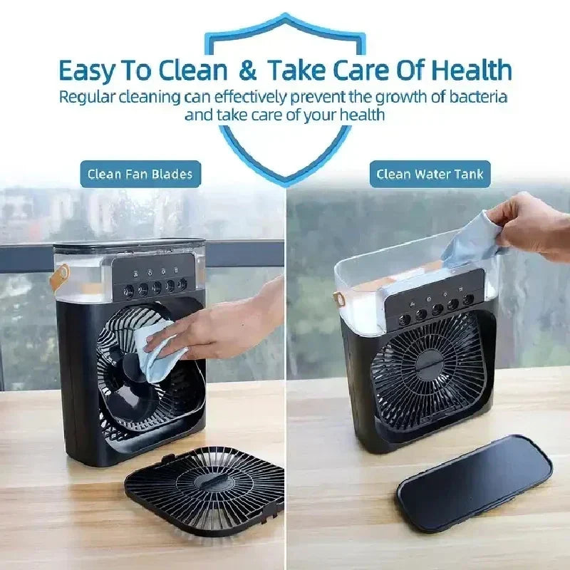 Portable USB Electric Fan with LED Night Light and Water Mist - 3-in-1 Air Humidifier for Home |