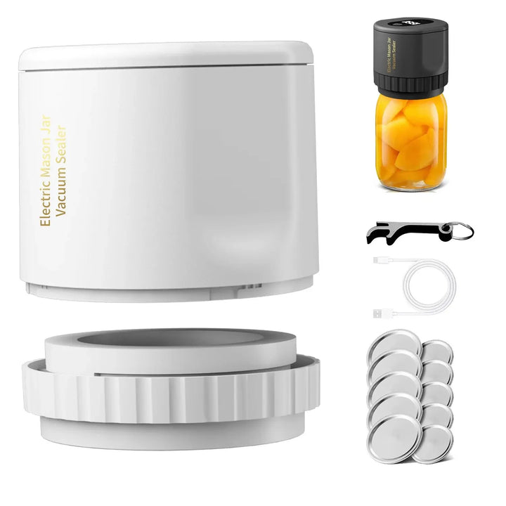 BowLift | Electric Mason Jar Vacuum Sealing Set - Cordless Sealer for Wide Mouth and Regular Mason Jars - Ideal for Food Storage