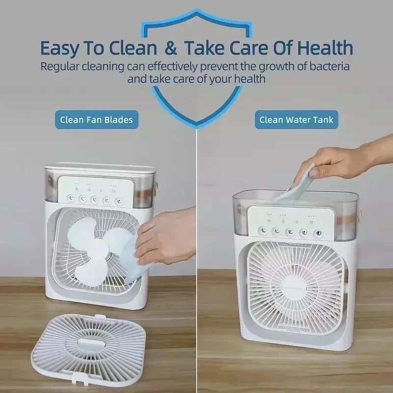 3-in-1 Mini Air Cooler Fan – Portable Household Air Conditioner with LED Night Light, Humidifier, and Adjustable Air for Home &amp; Office |