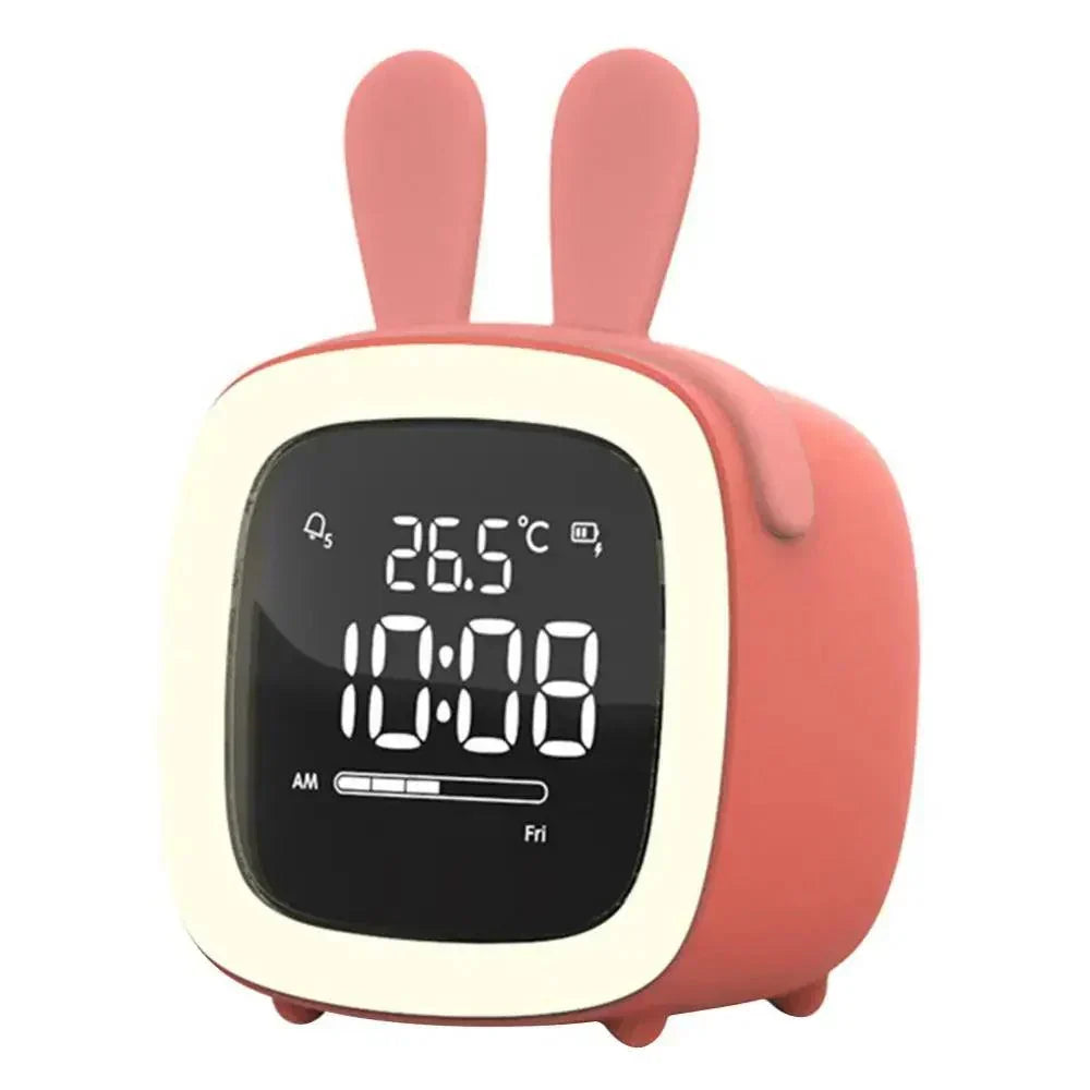 Cartoon Bunny LED Alarm Clock with Night Light – Rechargeable, Cute Digital Display for Kids &amp; Bedrooms