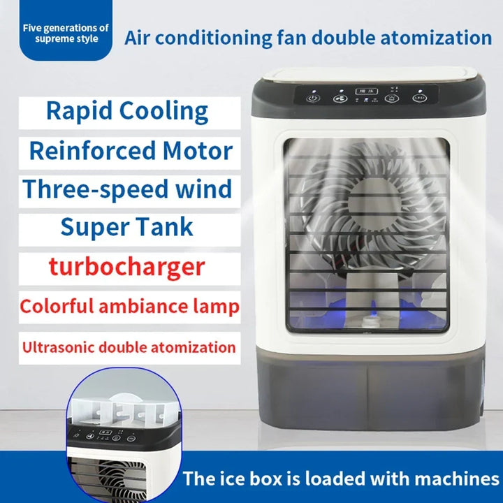 USB Portable Mini Air Conditioner Fan – 3-Speed Desktop Cooling Fan with LED Night Light, Air Cooler for Home, Office, and Camping |
