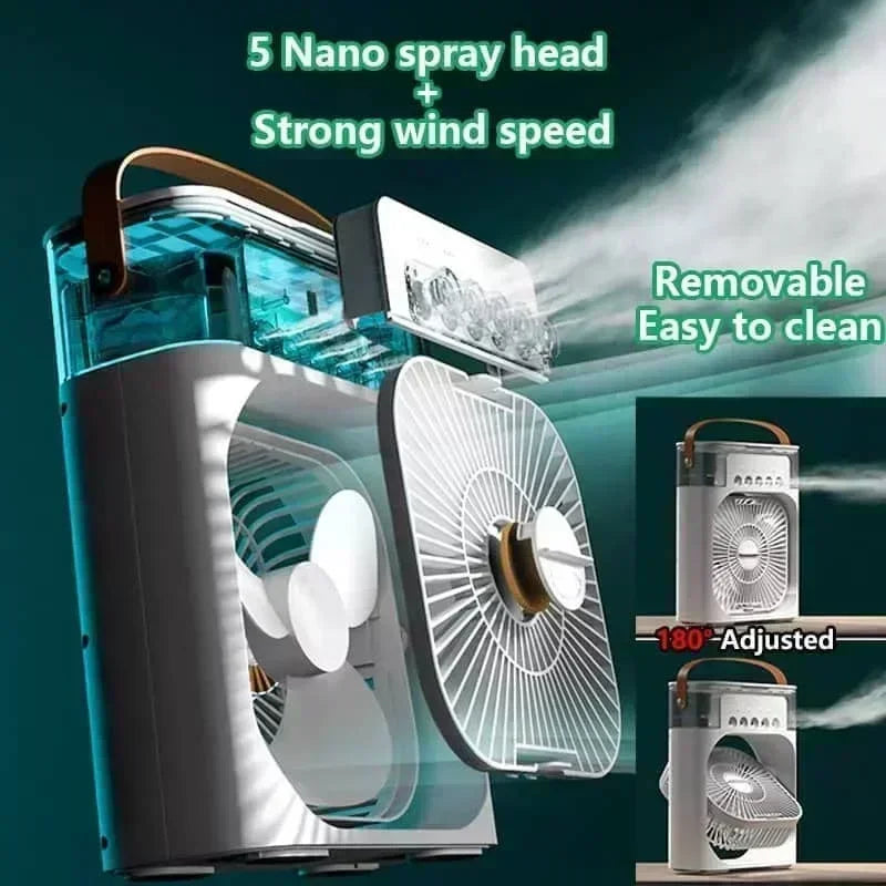3-in-1 Mini Air Cooler Fan – Portable Household Air Conditioner with LED Night Light, Humidifier, and Adjustable Air for Home &amp; Office |