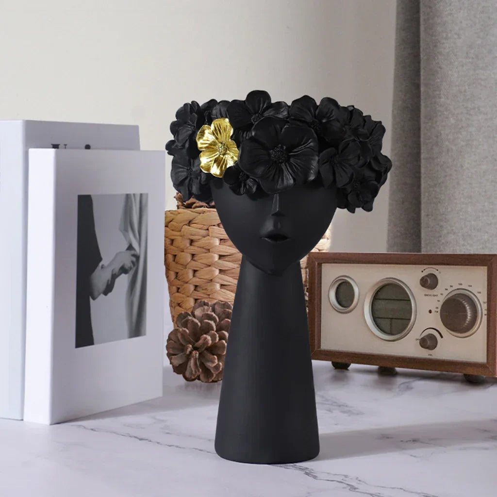 BowLift | Nordic Girl Head Flower Resin Vase Statue Flower Vases for Office Desktop Dried Flowers Ornaments Decor Container