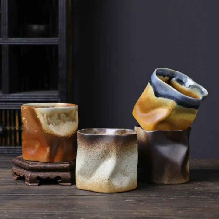 BowLift | Irregular twisted shape cup 9.47 ounces/280 ml ceramic coffee tea cup without handle polychromatic creative ceramic mugs coffee mugs retro