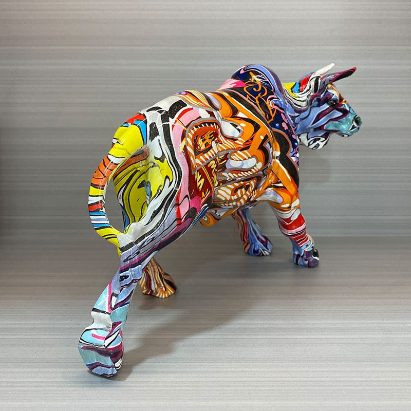 BowLift | Graffiti-Painting Resin Bull Figures Home Living Room Bedroom Office Desktop Feng Shui Ornaments Collection Statues