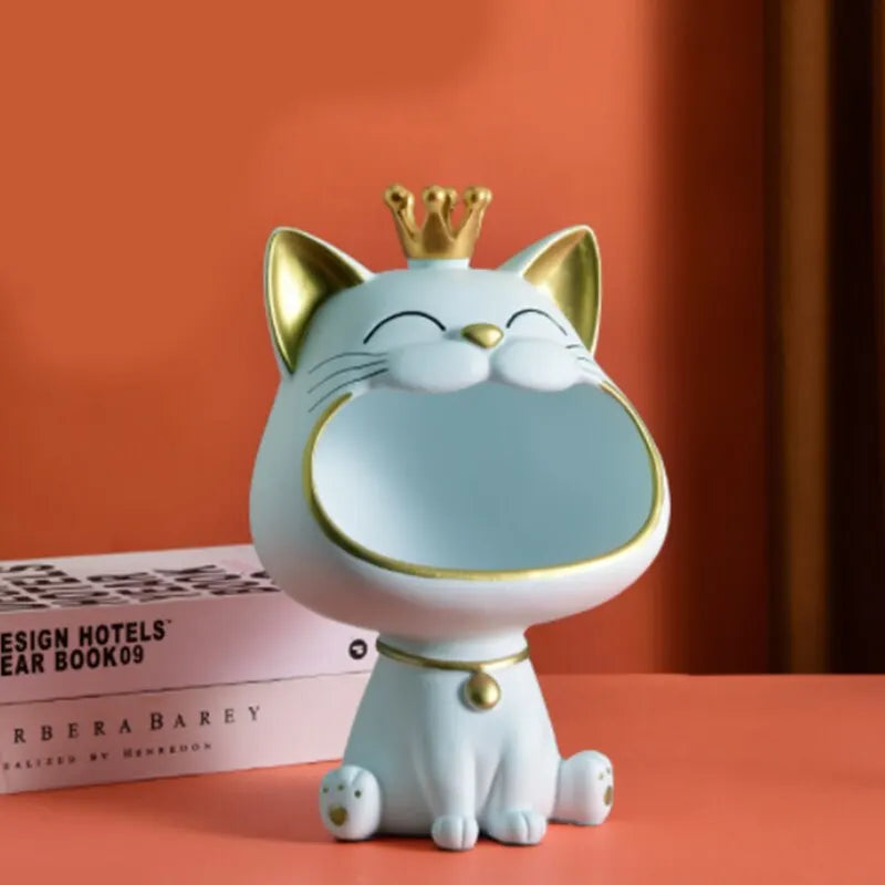 BowLift | Fortune Crown Big Mouth Cat Entrance Key Holder Decorative Ornament, Light Luxury Housewarming Gift Sculpture