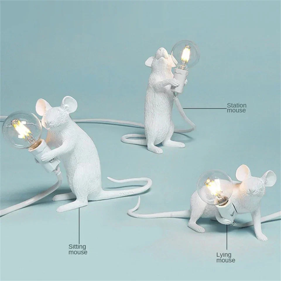 Modern LED Animal Table Lamps: Resin Rat, Cat, and Squirrel Night Lights