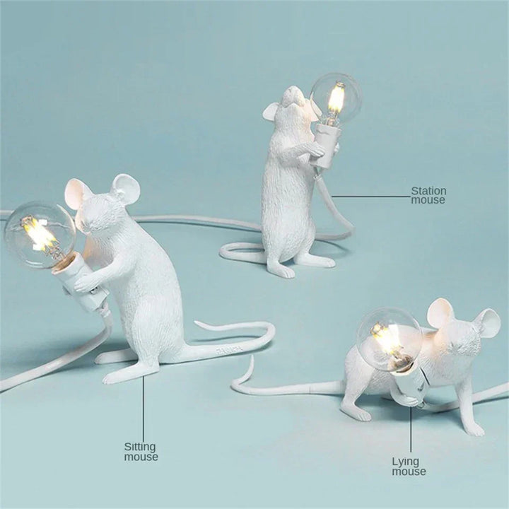 Modern LED Animal Table Lamps: Resin Rat, Cat, and Squirrel Night Lights