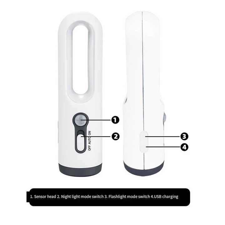 LED night light with motion sensor | 2-in-1 night light &amp; flashlight | Rechargeable &amp; emergency light | Twilight sensor