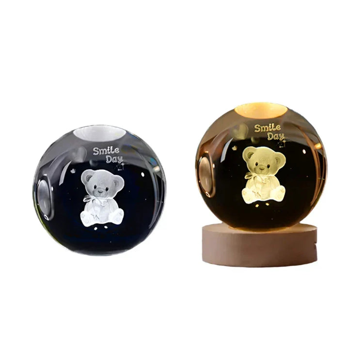 3D Crystal Night Light LED - Starry Sky Projector with Wooden Base, Romantic Lighting for Bedroom &amp; Gifts |