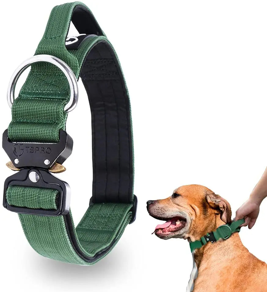 Tactical Dog Collar with Metal Buckle &amp; Handle Bowlift