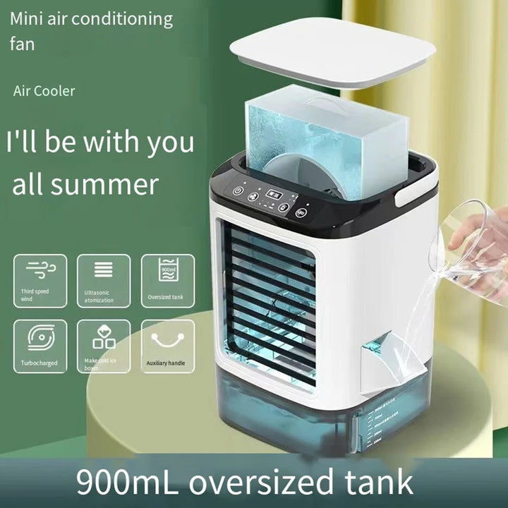 USB Portable Mini Air Conditioner Fan – 3-Speed Desktop Cooling Fan with LED Night Light, Air Cooler for Home, Office, and Camping |