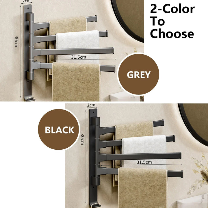 BowLift | Bathroom Towel Holder Rotatable Towel Rack Space Aluminum 1/2/3/4/5-Bar Towel Holder Kitchen Shelf Kitchen Hanging Shelf Wall Mounted