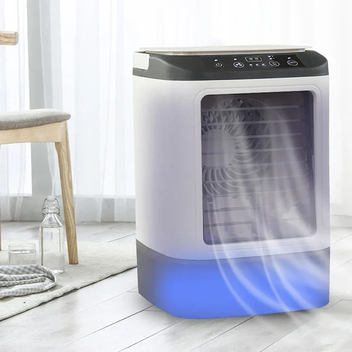 USB Portable Mini Air Conditioner Fan – 3-Speed Desktop Cooling Fan with LED Night Light, Air Cooler for Home, Office, and Camping |