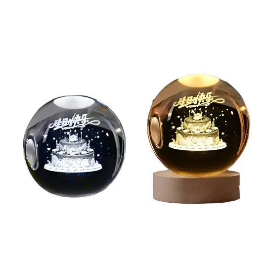 3D Crystal Night Light LED - Starry Sky Projector with Wooden Base, Romantic Lighting for Bedroom &amp; Gifts |