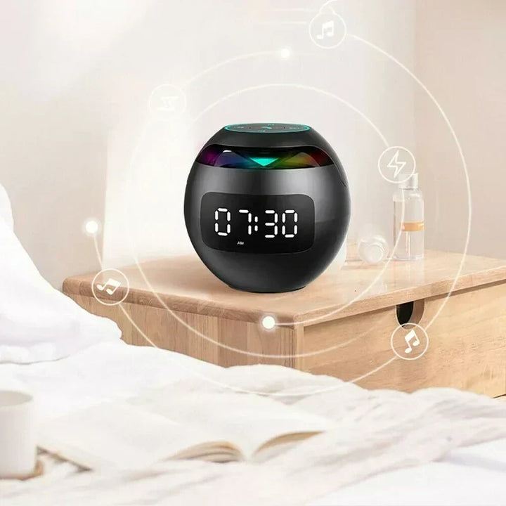 Digital LED Alarm Clock with Bluetooth Speaker &amp; colourful Night Light – Motion Sensor, Rechargeable, 5W Sound
