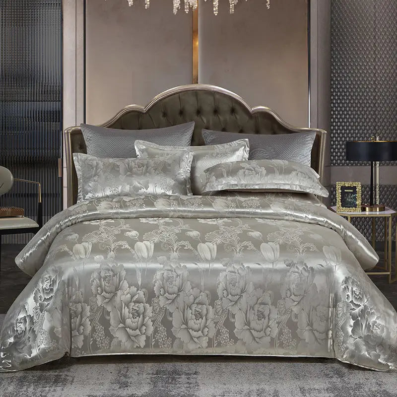 Satin Rayon Jacquard Duvet Cover Set 264x229cm – Luxury Summer Bedding for Comfortable Sleep &amp; Home Décor