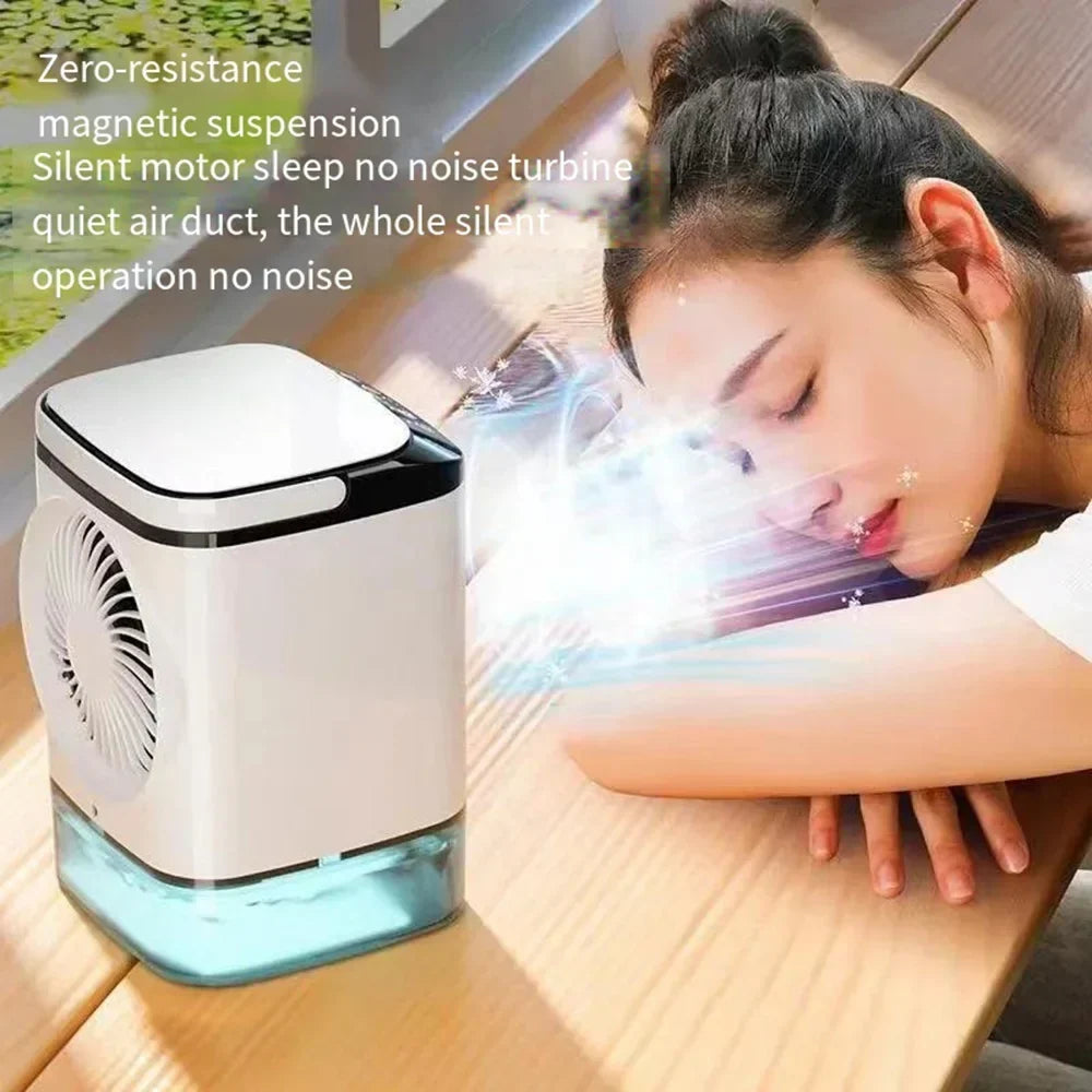 USB Portable Mini Air Conditioner Fan – 3-Speed Desktop Cooling Fan with LED Night Light, Air Cooler for Home, Office, and Camping |