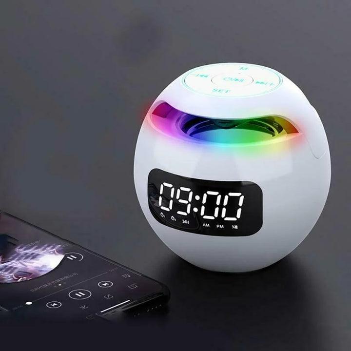 Digital LED Alarm Clock with Bluetooth Speaker &amp; colourful Night Light – Motion Sensor, Rechargeable, 5W Sound