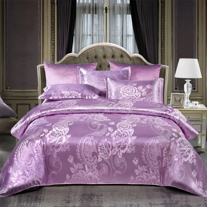 Satin Rayon Jacquard Duvet Cover Set 264x229cm – Luxury Summer Bedding for Comfortable Sleep &amp; Home Décor