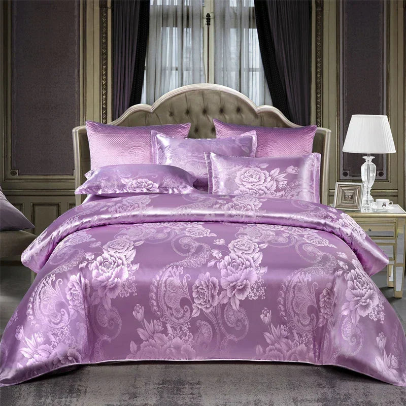 Satin Rayon Jacquard Duvet Cover Set 264x229cm – Luxury Summer Bedding for Comfortable Sleep &amp; Home Décor