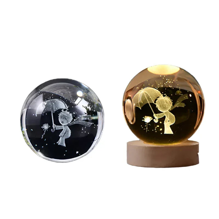 3D Crystal Night Light LED - Starry Sky Projector with Wooden Base, Romantic Lighting for Bedroom &amp; Gifts |