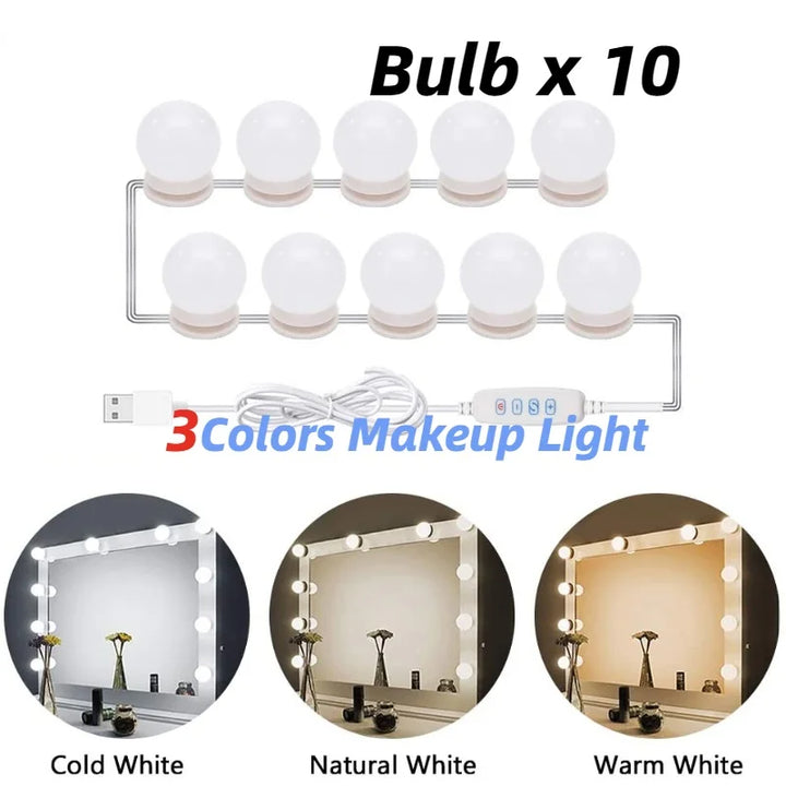 Glamora | LED Makeup Mirror Light Set | 10 Hollywood-Style Lamps | USB, Dimmable &amp; 3 colour Modes