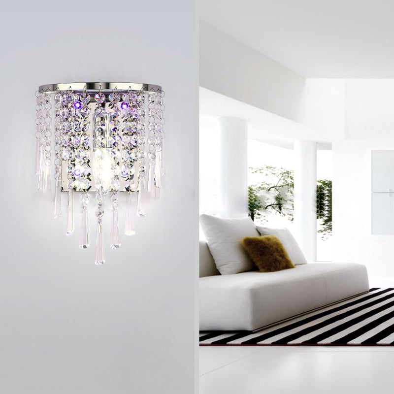 Modern Luxury Semi-Round Octagonal Pearl Stainless Steel Crystal 1-Light Wall Sconce Lamp for Living Room