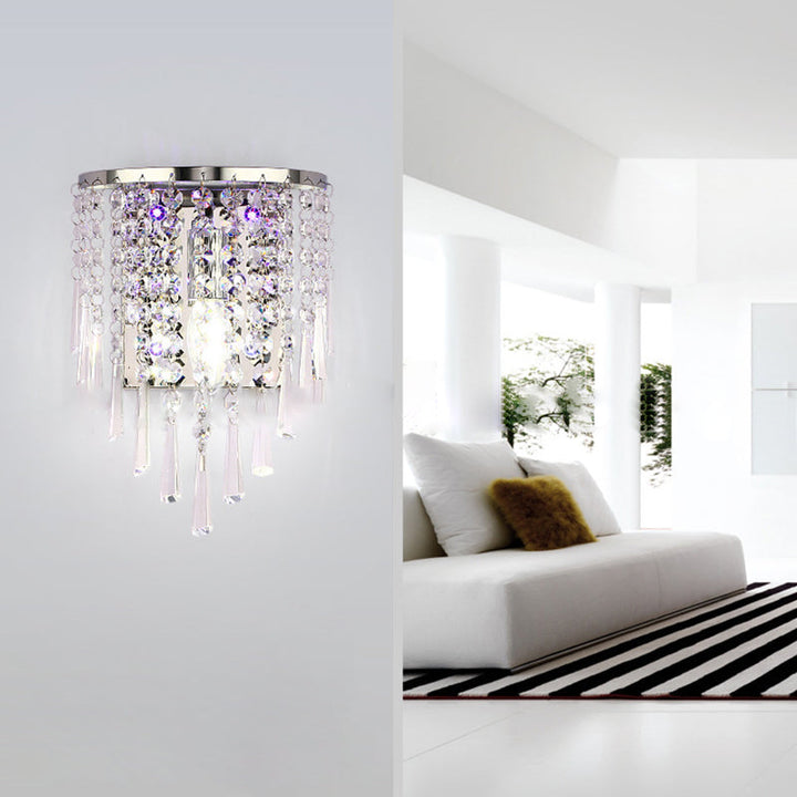 Modern Luxury Semi-Round Octagonal Pearl Stainless Steel Crystal 1-Light Wall Sconce Lamp for Living Room