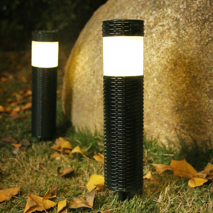 Outdoor Solar Rattan Cylindrical LED Garden Lawn In-ground Landscape Light