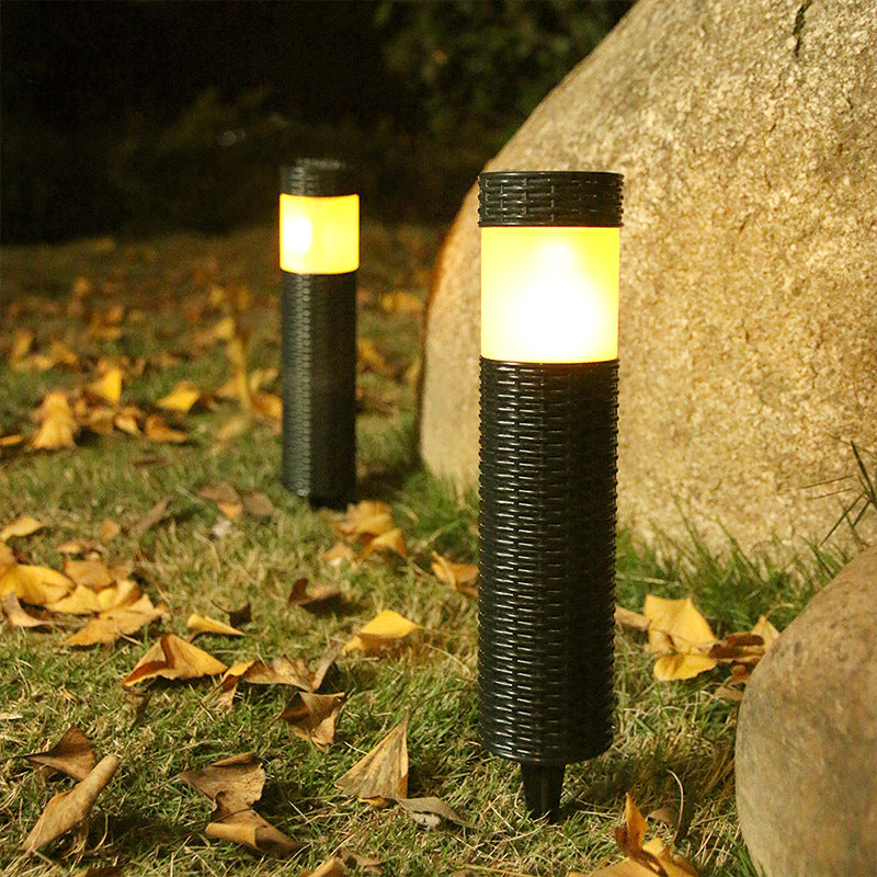 Outdoor Solar Rattan Cylindrical LED Garden Lawn In-ground Landscape Light