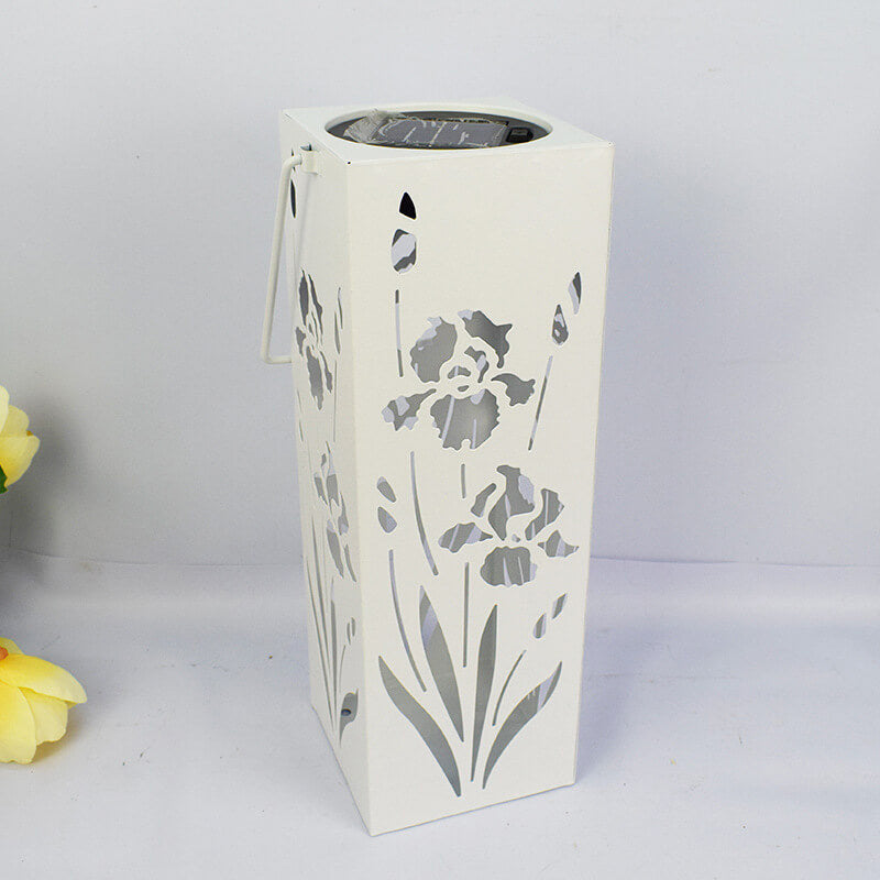 Solar Butterfly Rose Pattern Hollow Column LED Outdoor Waterproof Decorative Lamp
