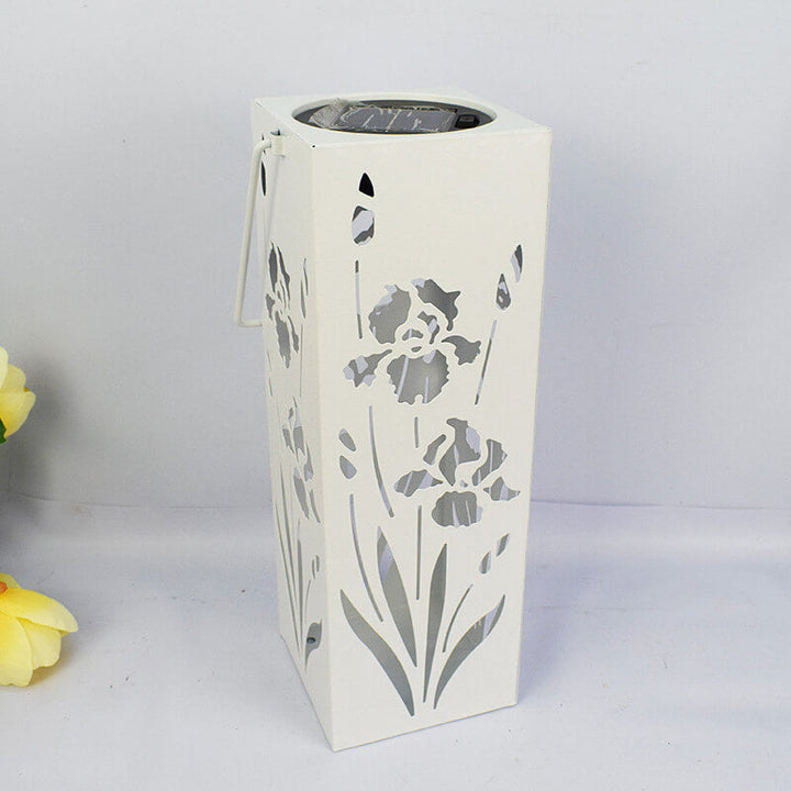 Solar Butterfly Rose Pattern Hollow Column LED Outdoor Waterproof Decorative Lamp