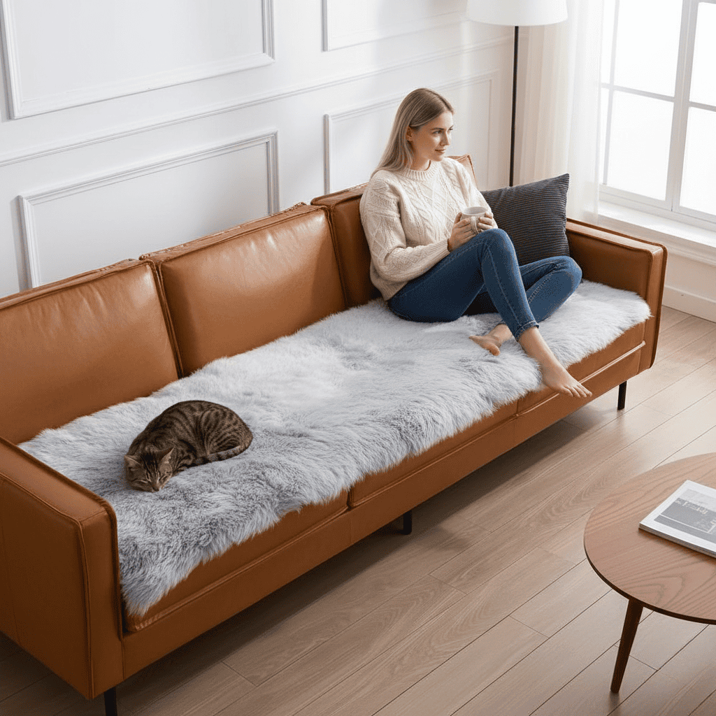 Fluffy velvet sofa cover with noble aesthetics