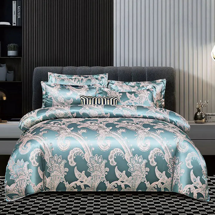 Satin Rayon Jacquard Duvet Cover Set 264x229cm – Luxury Summer Bedding for Comfortable Sleep &amp; Home Décor