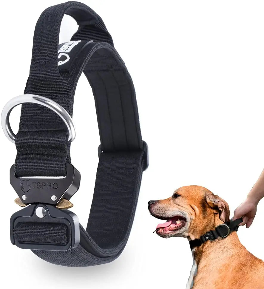Tactical Dog Collar with Metal Buckle &amp; Handle Bowlift