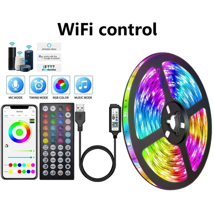 RGB 5050 LED Strip Light with Remote Control &amp; App Control - USB-powered