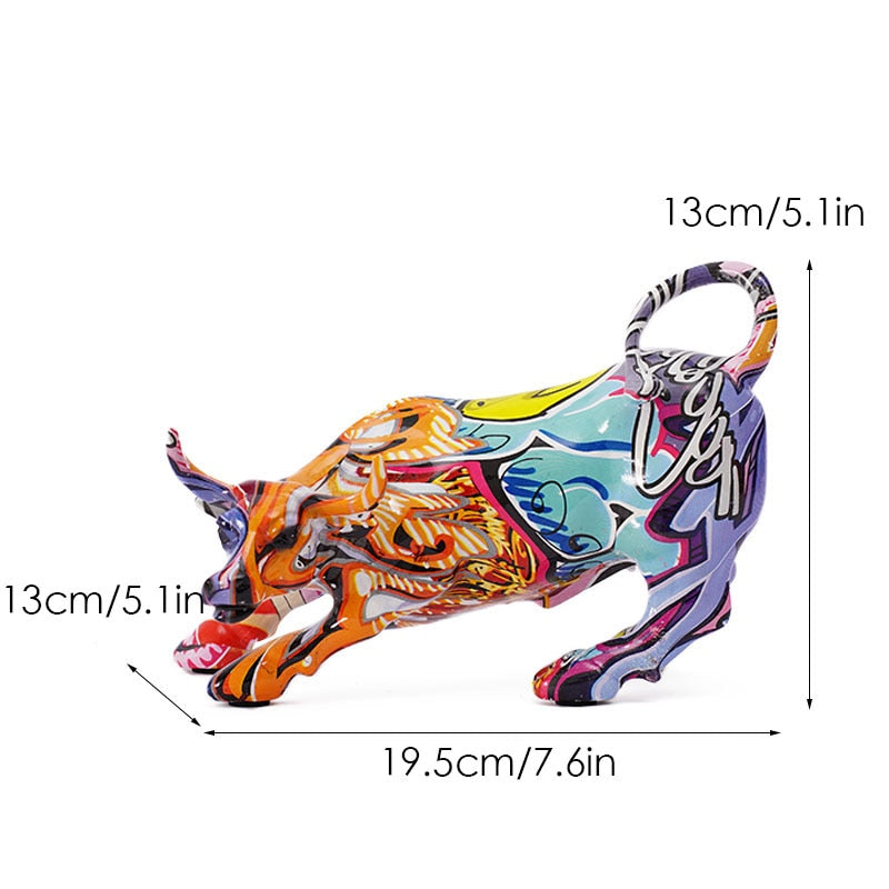 BowLift | Graffiti-Painting Resin Bull Figures Home Living Room Bedroom Office Desktop Feng Shui Ornaments Collection Statues