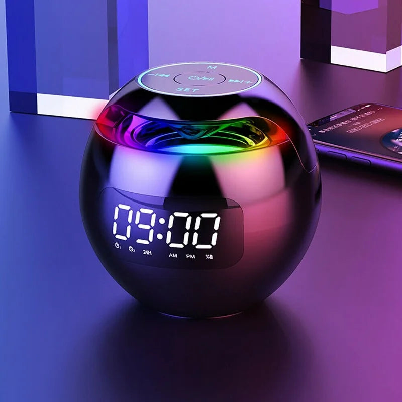 Digital LED Alarm Clock with Bluetooth Speaker &amp; colourful Night Light – Motion Sensor, Rechargeable, 5W Sound