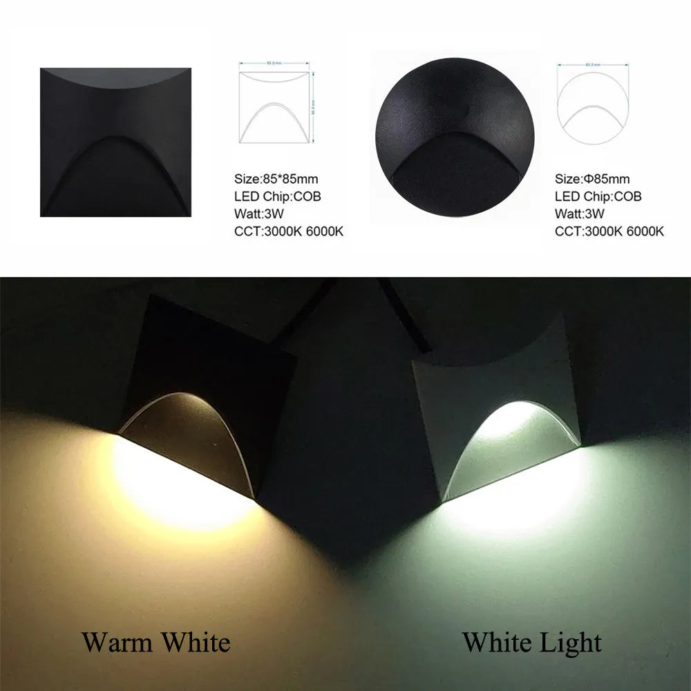 Modern waterproof IP65 LED recessed wall lamp for outdoor lighting - 3W embedded step &amp; staircase balcony portal light