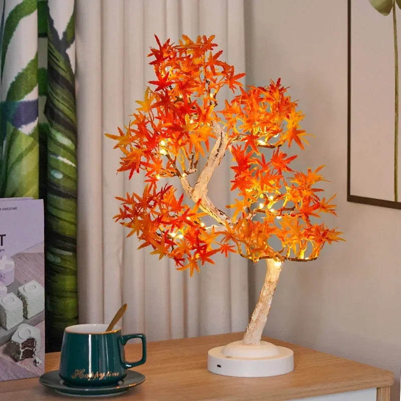 LED Maple Leaf Bonsai Tree Night Light – Decorative Table Lamp for Living Room and Bedroom |