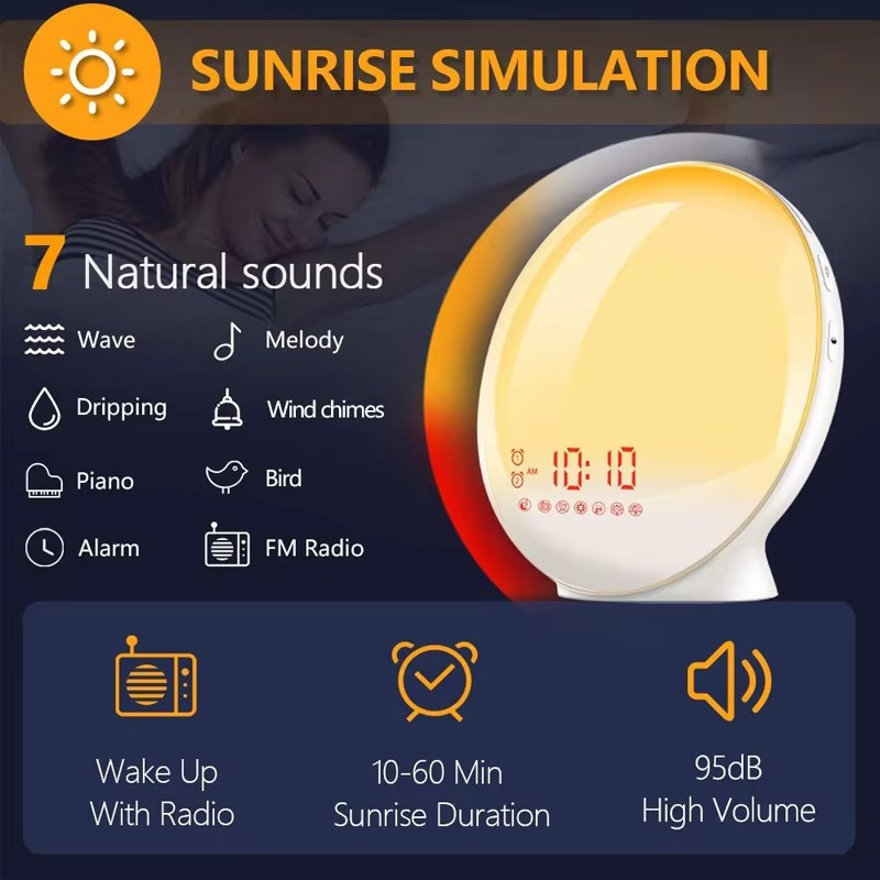 Sunrise Simulation Wake-Up Alarm Clock with Night Light &amp; FM Radio