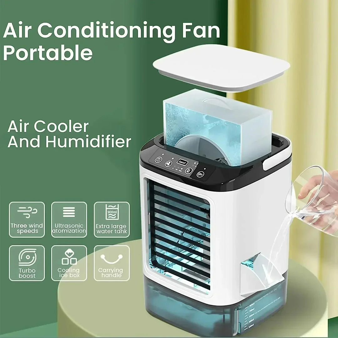 Portable Desktop Air Conditioner Fan – Dual Spray Ultrasonic Humidifier, 3-Speed Silent Air Cooler with Night Light for Home |
